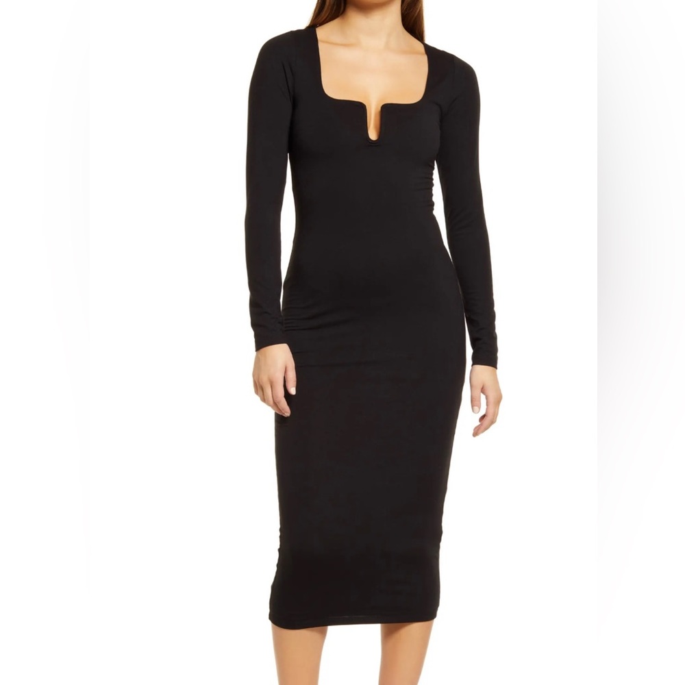 Good American U-Ring Long Sleeve Body-Con Midi Dress Sz 4 (XL)